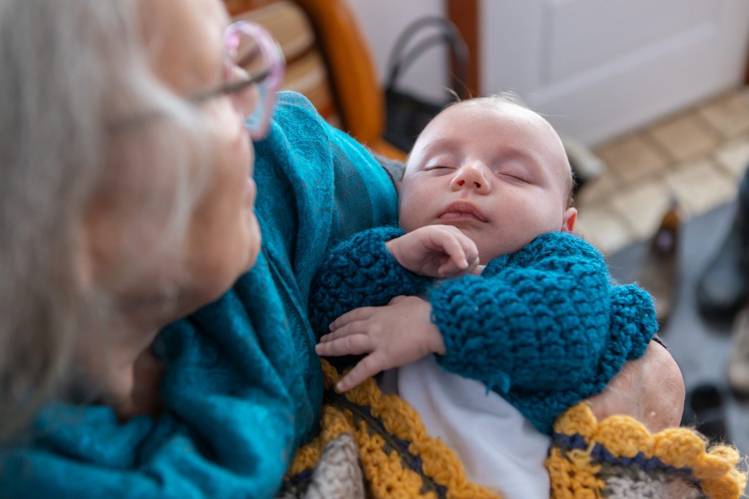 grandmother sees grandchild's face for the first time